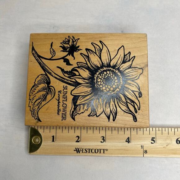 Wood Rubber Stamps Sunflower Wildflower Subway Words Background Set of 2 - Picture 6 of 6
